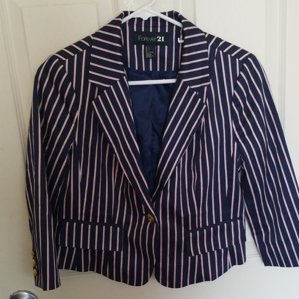 Blue pink and white pin stripe blazer. NWOT